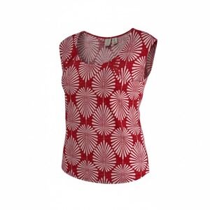 Joie Top Women Large Red Palm Leaf Print 100% Linen Sleeveless Scoop Neck